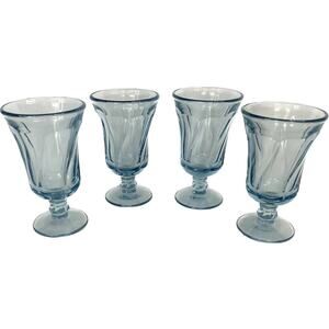 Set of 4 Vintage Blue Ice Cream Dessert Sundae Glasses Cups